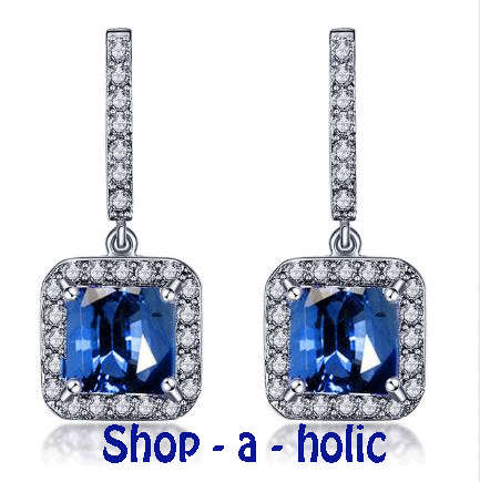 *** NEW ~  ROYAL BLUE BRINCOS BOUCLE CRYSTAL DROP EARRINGS ***