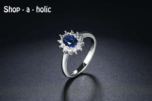* 0.75 ct PRINCESS KATE ~ 18K GP - ROYAL BLUE CRYSTAL RING * Size 8 *
