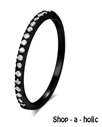 *** DAINTY~  2 MM CUBIC  ZIRCONIA ~ 18K GP WEDDING RING ~ BLACK GOLD PLATED * Size 9 / R ***