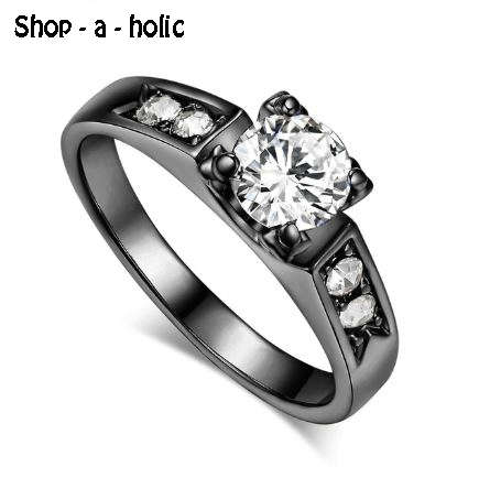* CLASSICAL ~ 18K BLACK GP ~ SIM DIAMOND ENG RING * Size 6 / 8 / 9 *