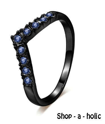 *** 2 MM BLUE CZ ~ 18K GP RING ~ BLACK GOLD PLATED * Size 8 / P ***