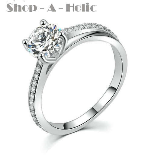 ***1 CARAT FOREVER SOLITAIRE ~ 18K WHITE GOLD PLATED ~ SIM DIAMOND ENGAGEMENT RING * Size 8 / P ***