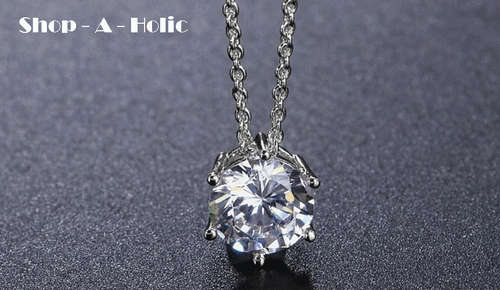 *** 1 CARAT ~ 6 PRONG AUSTRIAN CRYSTAL ~ PENDANT NECKLACE ***