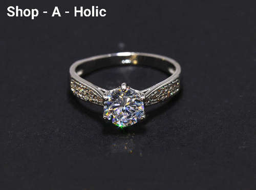 *** SHINNY 2CT SIM DIAMOND ENG RING * 925 SILVER PLATED * Size 6  (L) ***