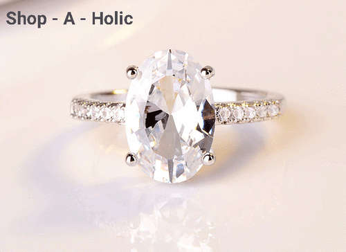 *** 1.40 CARAT - OVAL AUSTRIAN CRYSTAL ENG RING  ~ S925 STAMPED * Size 6 (L)  ***