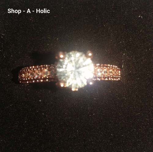 * 0.84 CARAT - ROUND CUT - SIM DIAMOND - PRINCESS ENG RING - ROSE S925  * Size 8 (P) *