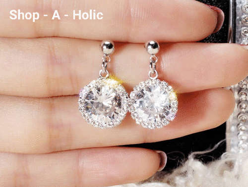*** INTERNATIONALLY DESIGNED -  2 CARAT AUSTRIAN CRYSTAL ~ ROUND DROP EARRINGS ***