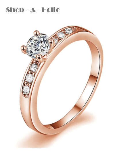 *** STUNNING SIM DIAMOND 4 CLAW 18K ROSE GP ENG RING * Size 5 / 6 / 7 / 8 / 9 AVAILABLE  ***