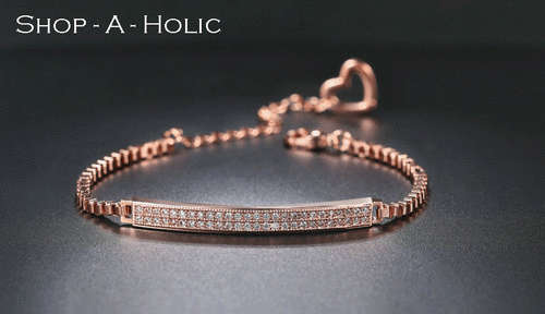 *** XMAS GIFT IDEA: BEAUTIFUL 18K ROSE GOLD DOUBLE CZ ROW BRACELET ***