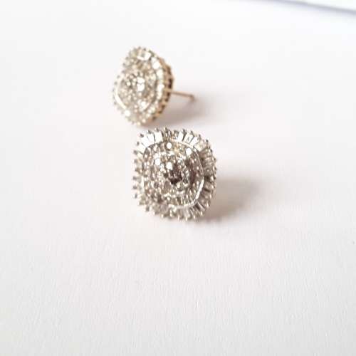 Large 9ct round and baguette diamonds earrings