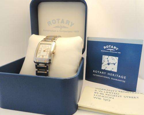 ROTARY LADIES TWO TONE  (Stainless Steel + 9ct Gold) BRACELET WATCH BOX & PAPERS