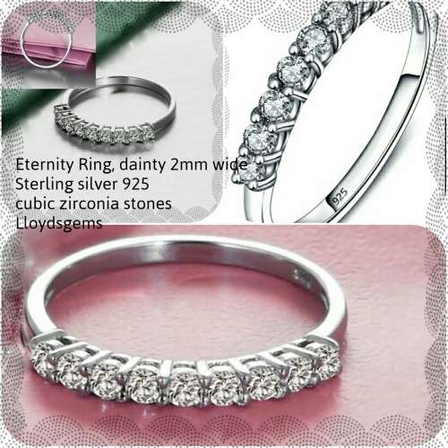 925 SILVER CZ ETERNITY / WEDDING RING, FREE BOX, sizes ,6,7,8