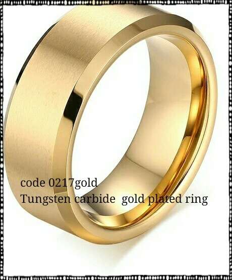Gold Plated Tungsten Carbide 8MM Beveled Edge Satin Finish Ring - Various Sizes