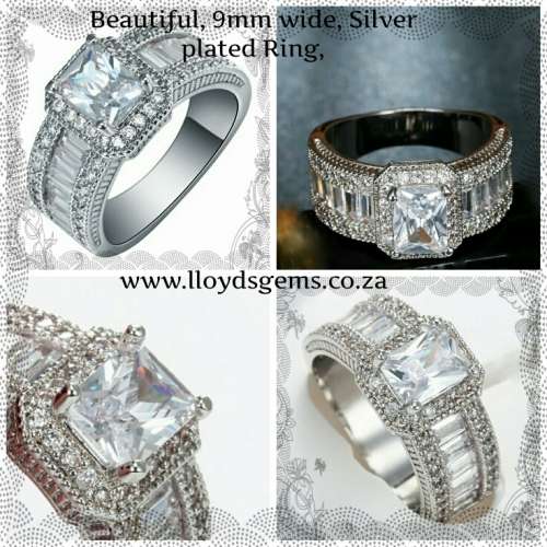 STUNNING! SILVER PLATED ENGAGEMENT / DRESS RING,Free Ring Box -SIZES 7,8,9,10