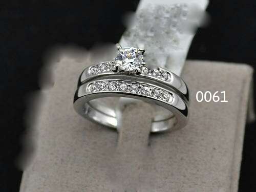 18K WHITE GOLD PLATED WEDDING & ENGAGEMENT RING SET,FREE RING BOX, SIZES 4.5, 5, 5.5, 6 or 7, 7.5, 8
