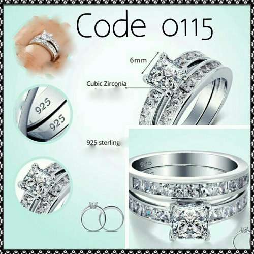 925 STERLING SILVER 2 PIECE WEDDING SET, SQUARE cut CZ RINGS, FREE RING BOX *SIZE 6,7,8,