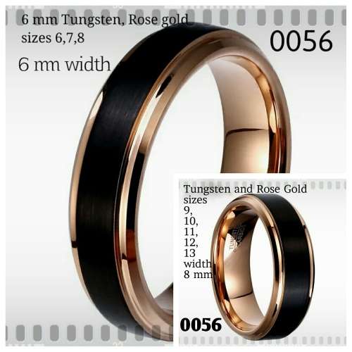 Unisex Tungsten Black-Rose Gold bevel/inner, 6mm and 8mm,FREE BOX, SIZE 7
