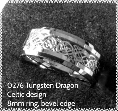 Tungsten Dragon Celtic Ring, Silver, 8MM ,SIZE 8 to 12