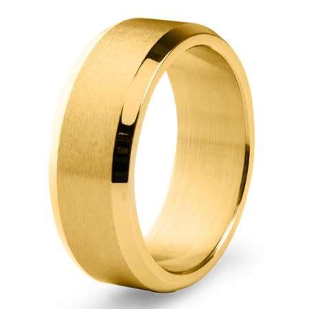 Gold Plated Tungsten Carbide 8MM Beveled Edge Satin Finish Ring - Various Sizes