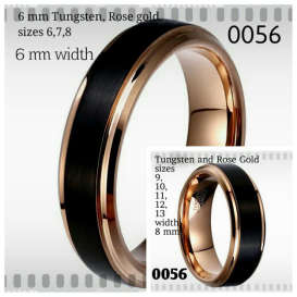 TUNGSTEN, Black ring Gold bevel  inner,8mm and 6mm FREE BOX, SIZES 6 to 14