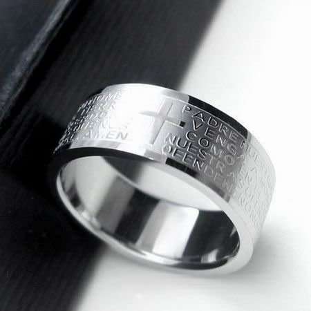 MENS STAINLESS STEEL CROSS, BIBLE,Spanish Lords Prayer, Religious ring, FREE RING BOX 17,18,19,20