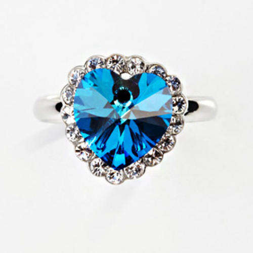 ***BEAUTIFUL 18K WHITE GOLD PLATED AQUAMARINE HEART RING****