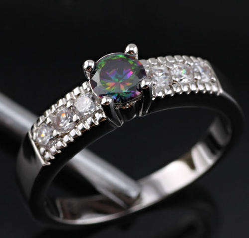 ***BEAUTIFUL! MYSTIC TOPAZ & CZ, 925 STERLING SILVER RING***SIZE 7 or 8