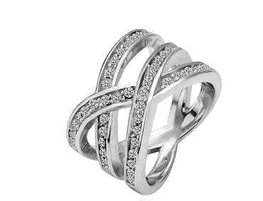 ***GORGEOUS! 18K WHITE GOLD PLATED CRISS CROSS DRESS RING***SIZES 8 or 9