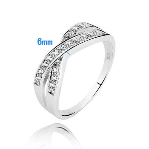 GORGEOUS! 925 SILVER CROSSOVER CZ RING, FREE RING BOX*SIZE 6.5, 8 OR 9