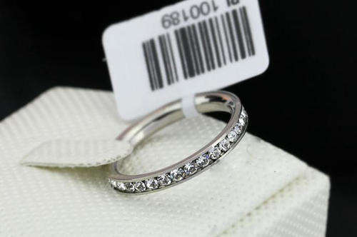 BEAUTIFUL CZ STAINLESS STEEL ETERNITY WEDDING RING, FREE RING BOX, SIZE 5
