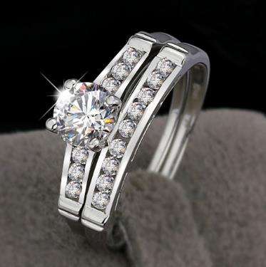 GORGEOUS! 925 STERLING SILVER 2 PIECE WEDDING SET CZ RINGS, FREE RING BOX,SIZES 6, 7, 7.5,  8 or 9