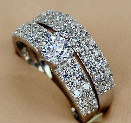 ***GORGEOUS! 925 STERLING SILVER 2 PIECE WEDDING SET CZ RINGS***SIZES 6 or 9
