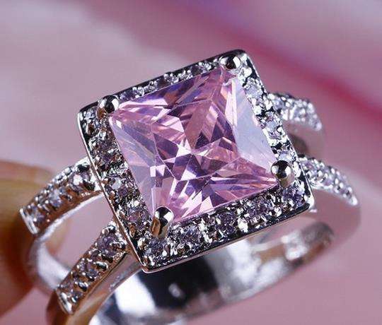 ***STUNNING!  LARGE PINK TOPAZ & CZ 925 STERLING SILVER RING***SIZE 8