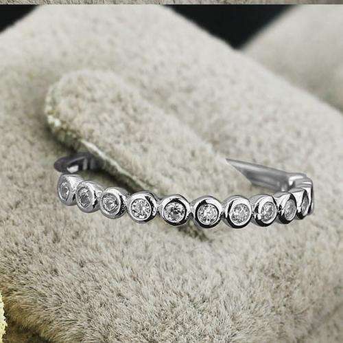**DELICATE STERLING SILVER CZ ETERNITY / WEDDING RING, FREE RING BOX*SIZE 6.5