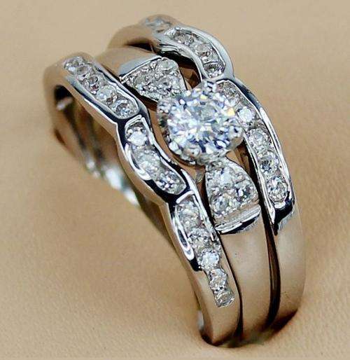 ***GORGEOUS! 925 STERLING SILVER 3 PIECE WEDDING SET CZ RINGS***SIZE 6