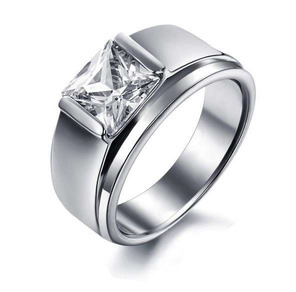 ***MENS STAINLESS STEEL CUBIC ZIRCONIA RING SIZE 10****