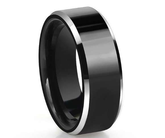 ***MENS BLACK/SILVER TUNGSTEN CARBIDE 8MM WEDDING BAND RING SIZE 9  ***