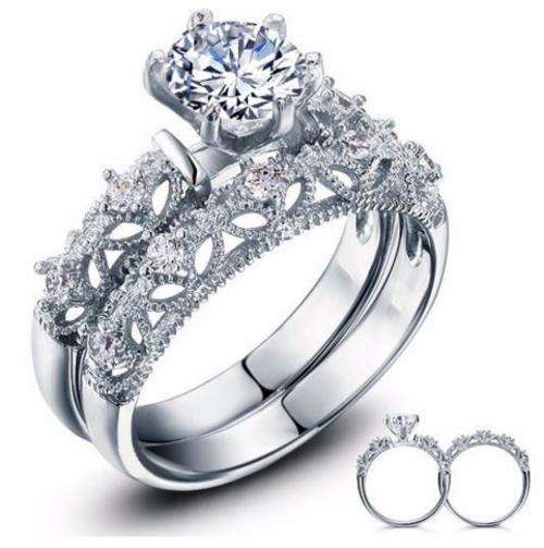 ***GORGEOUS! 925 STERLING SILVER 2 PIECE WEDDING SET CZ RINGS***SIZE 7