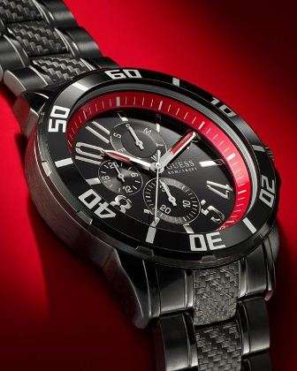 Guess U15079G1 Multifunction Sport Black Red Accented Mens Watch***FREE SHIPPING***