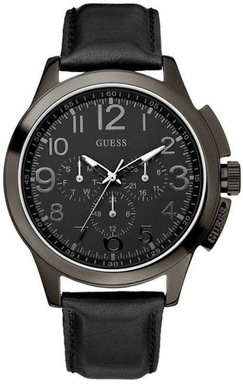 Guess Mens Black-Out Sport Leather Ionic Case Quartz Watch U10628G1***FREE SHIPPING***