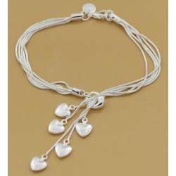 Hanging Hearts 925 Sterling Silver Plated Bracelet**FREE SHIPPING**