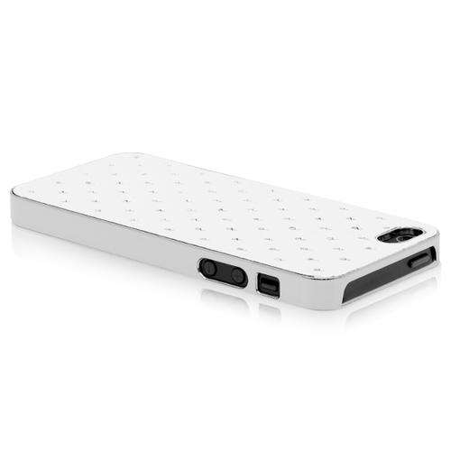 iPhone 5/5S-White Plastic with Rhinestone Cover Case