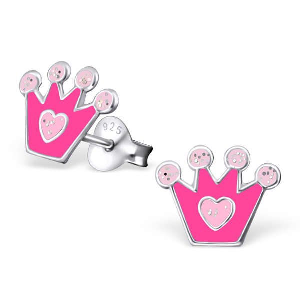 Children's 925 Sterling Silver Colourful Crown Ear Studs with Epoxy