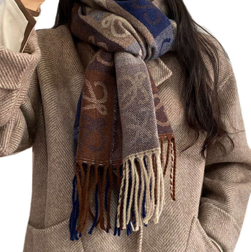 Luxury Presbyopia Lowe Cashmere Earthy Tones Fringed Scarf