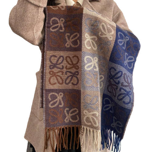 Luxury Presbyopia Lowe Cashmere Earthy Tones Fringed Scarf