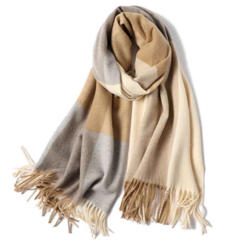 Two Styles Duo Tone Herringbone or Plaid Fashion Wool Winter Scarf or Shawl