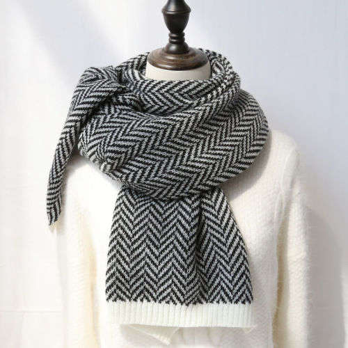 Warm Herringbone Cashmere Knit Winter Autumn Scarf in Six Elegant Colours