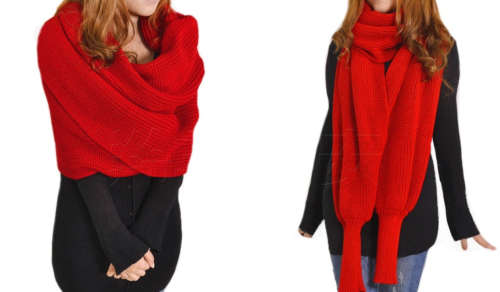 Winter Knit Scarf Wrap with Sleeves in Amazing Assorted Colours