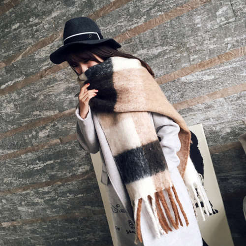 Winter and Autumn Warm Long Jacquard Cashmere Scarf or Shawl with Exaggerated Tassel