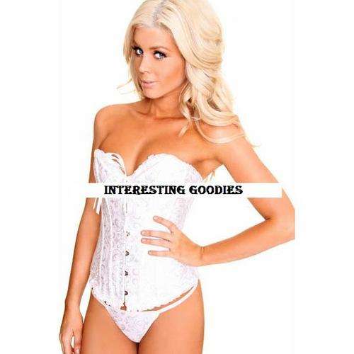 Stunning Cream Satin Floral Bridal Corset & matching thong (Large sizes)